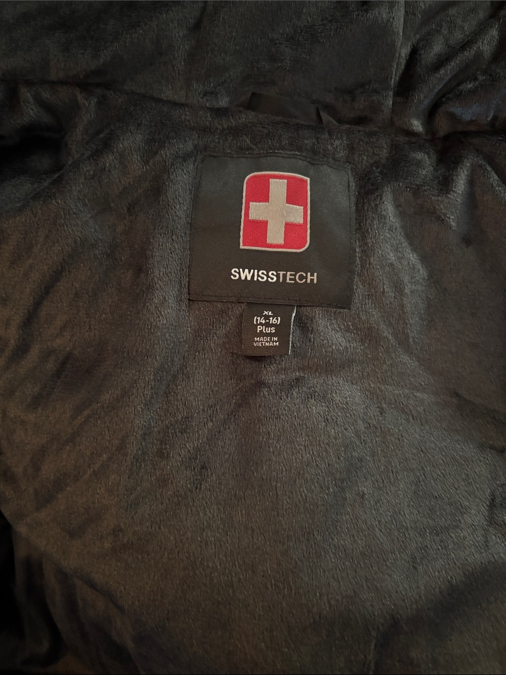 Swiss Tech Kids Black Puffer Jacket with Red Logo